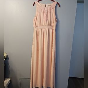 Final $8 Forever 21 "Sleeveless Embroidered Seed Bead Maxi Dress" Sz. L Peach.
